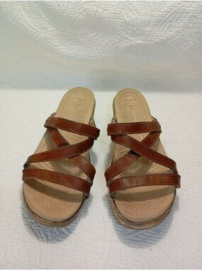 Crocs Brown Womens Strappy Cork Wedge Sandals Size 8